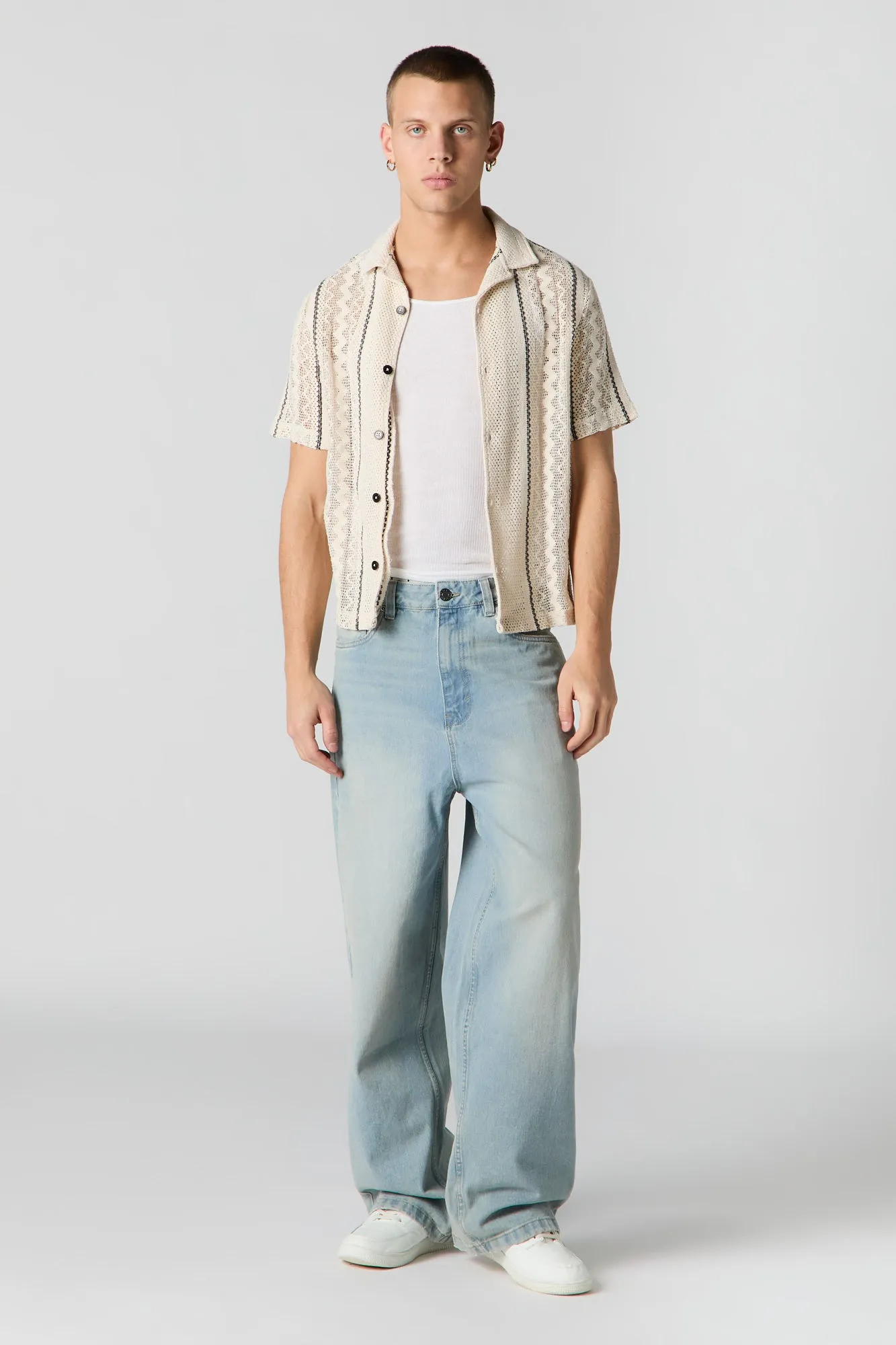 Textured Open Knit Button-Up Top sold by Urban Planet product image thumbnail 3