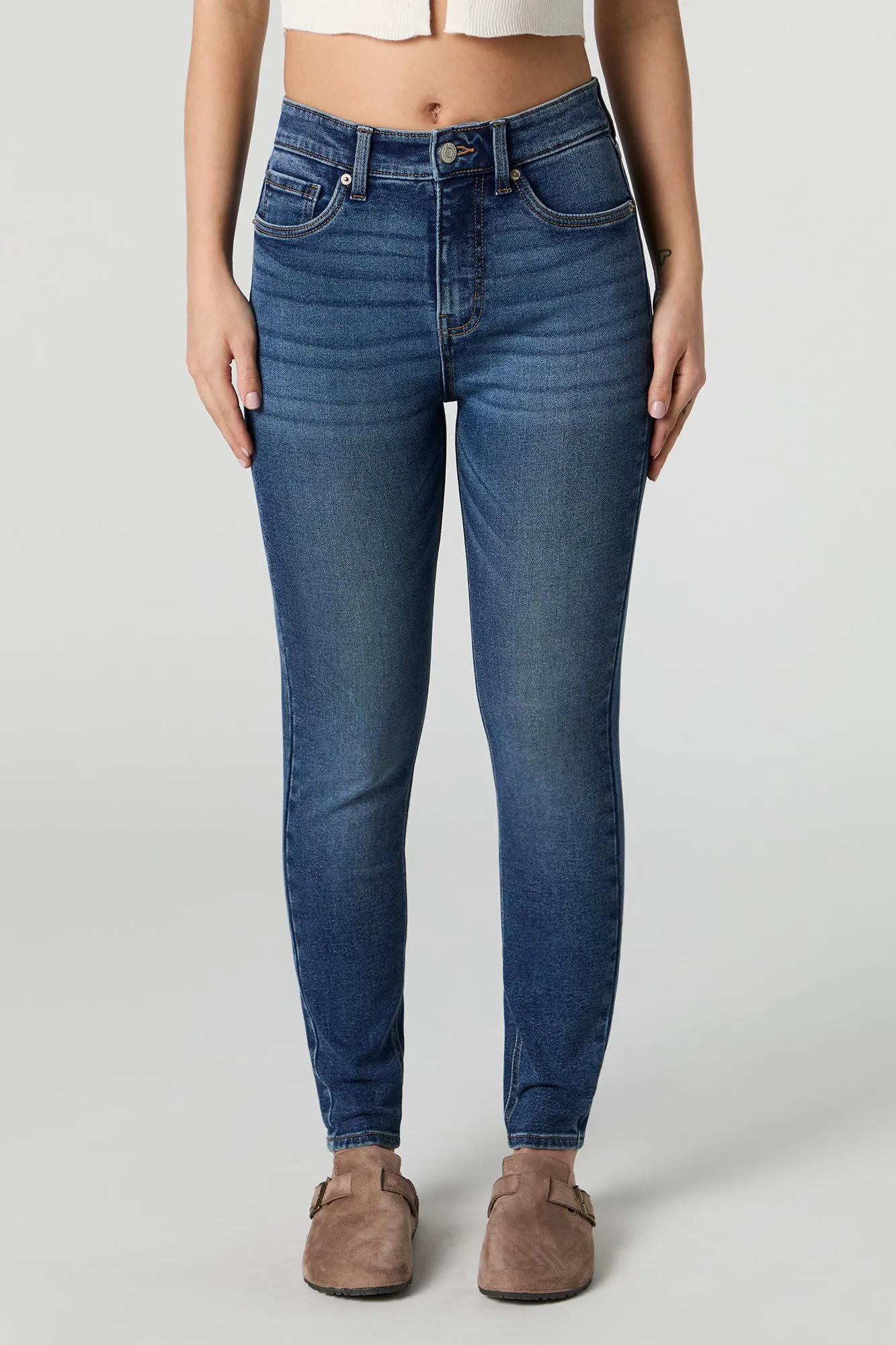 Jean ajusté à taille haute délavé foncé sold by Urban Planet product image thumbnail 2