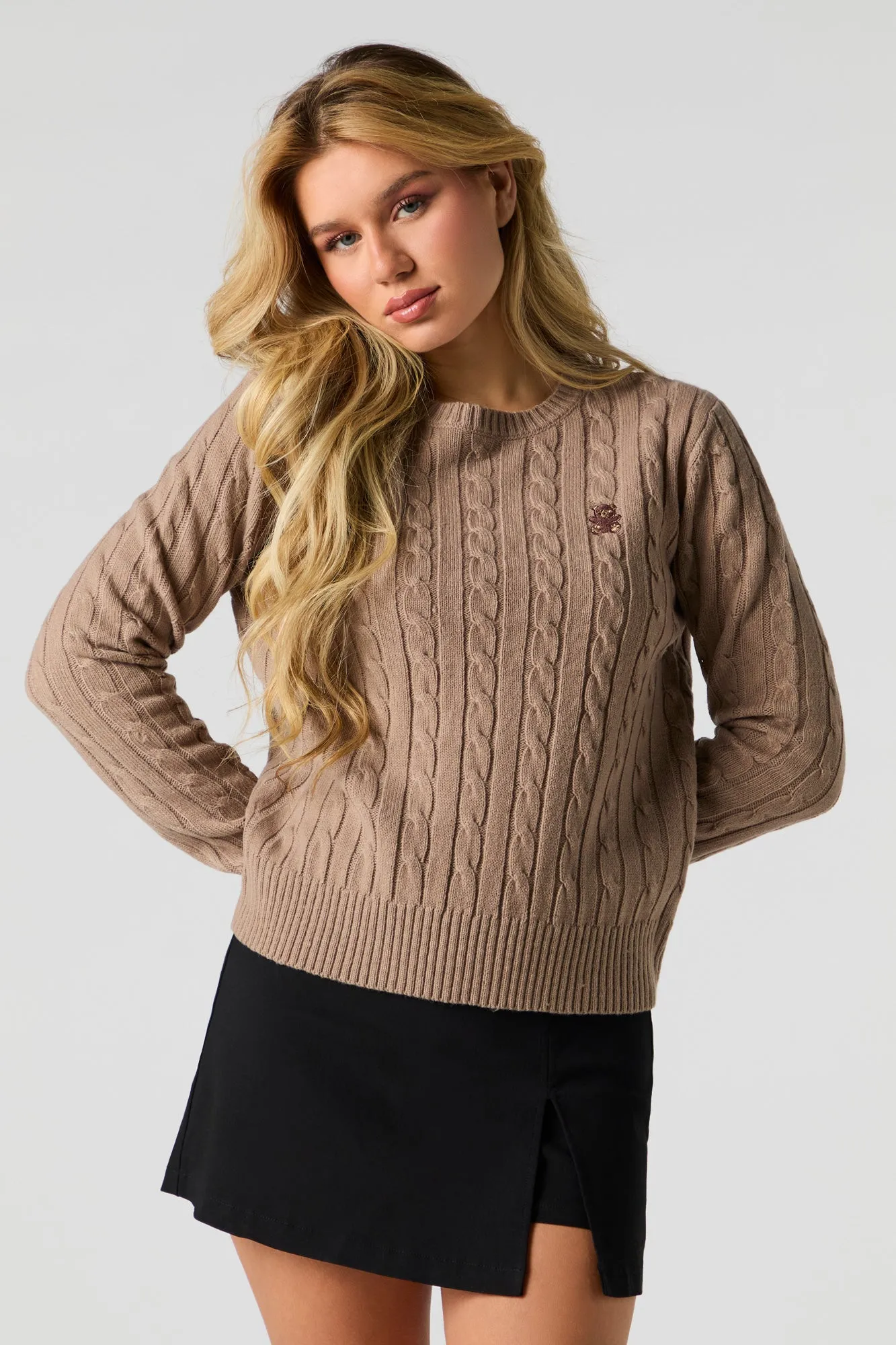 Chandail en tricot torsadé avec motif brodé sold by Urban Planet