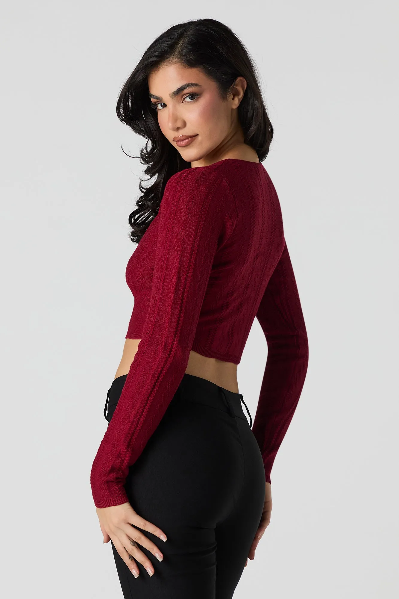 Pointelle Knit Flower Button Sweater sold by Urban Planet product image thumbnail 2