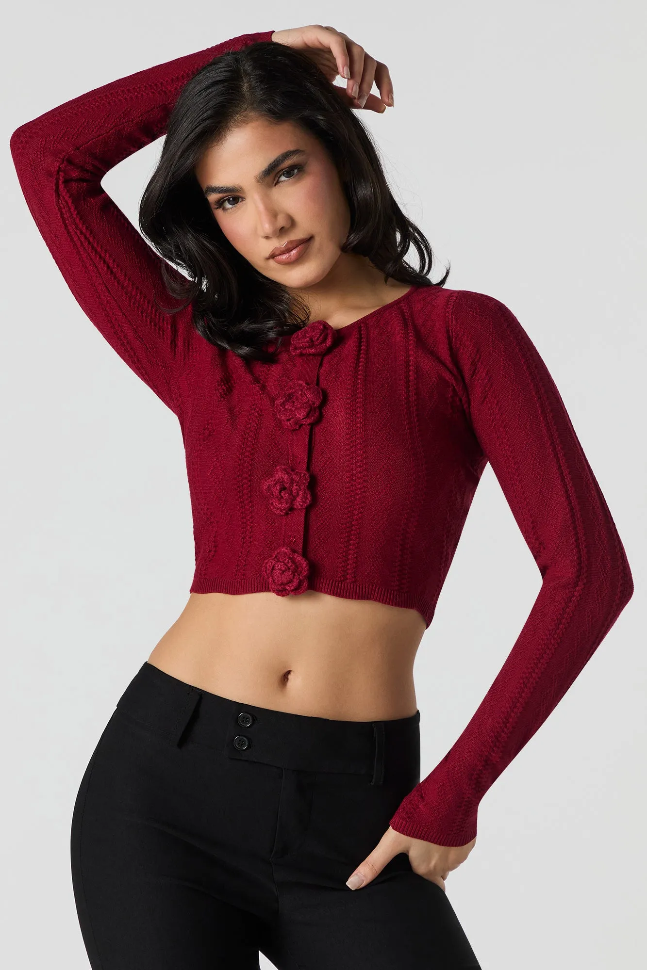 Pointelle Knit Flower Button Sweater sold by Urban Planet