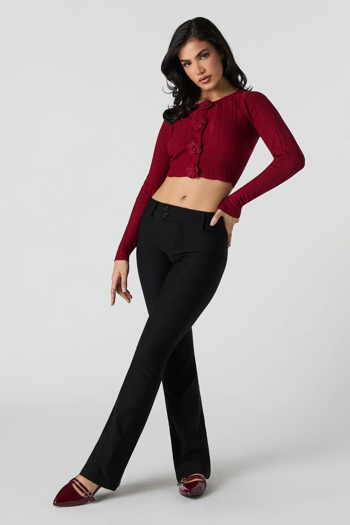 Pointelle Knit Flower Button Sweater sold by Urban Planet product image thumbnail 3