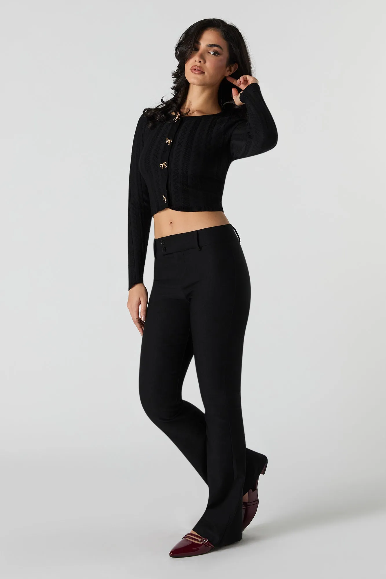 Pointelle Knit Bow Button Sweater sold by Urban Planet product image thumbnail 3