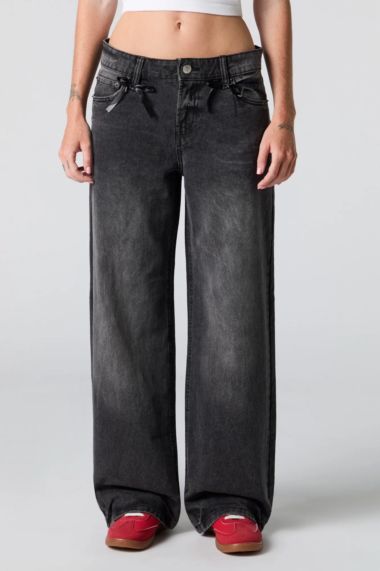 Low Rise Skater Washed Black Jean with Bows sold by Urban Planet product image thumbnail 2