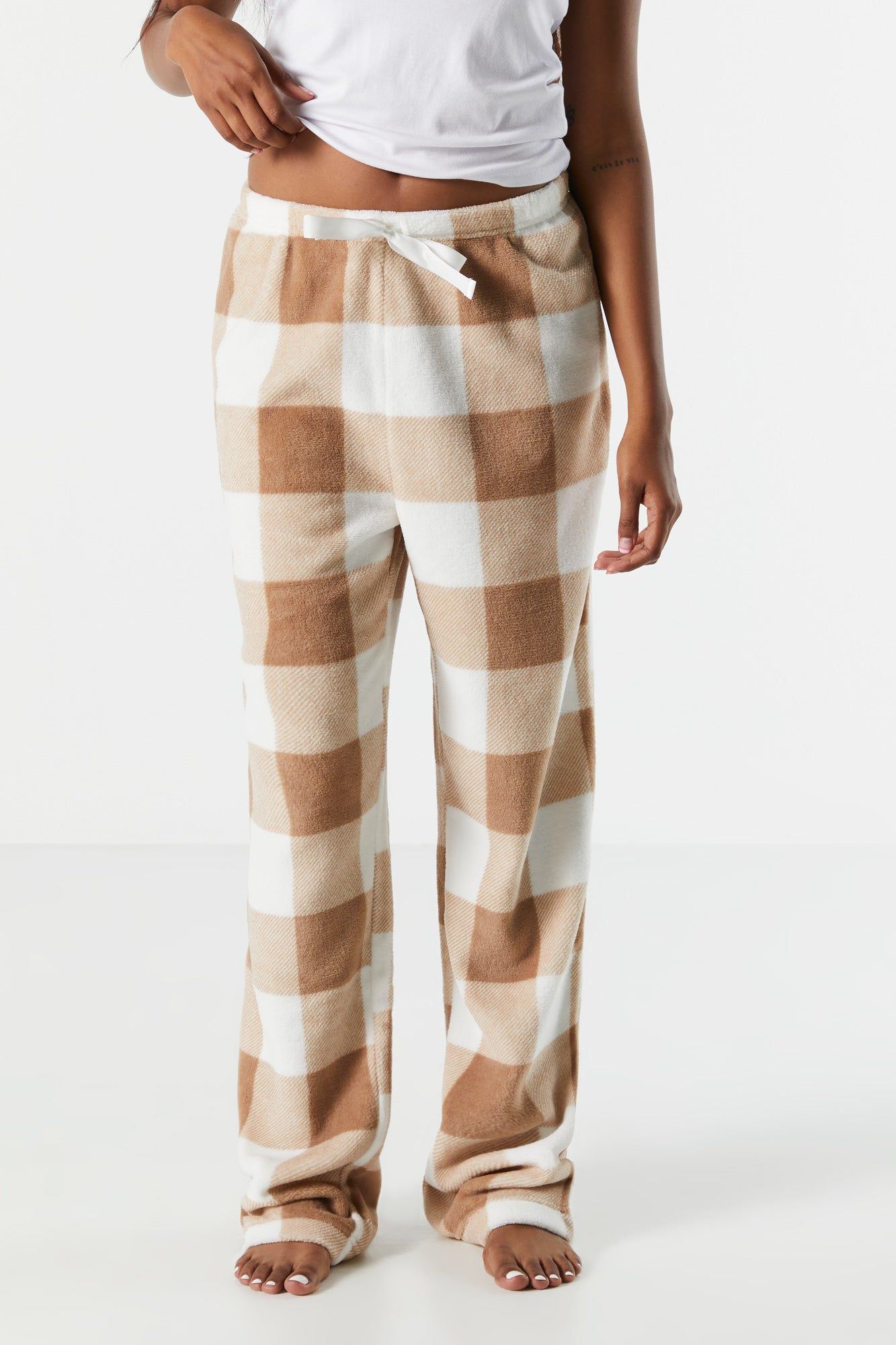 Tan Plaid Print Plush Pajama Pant sold by Urban Planet product image thumbnail 2