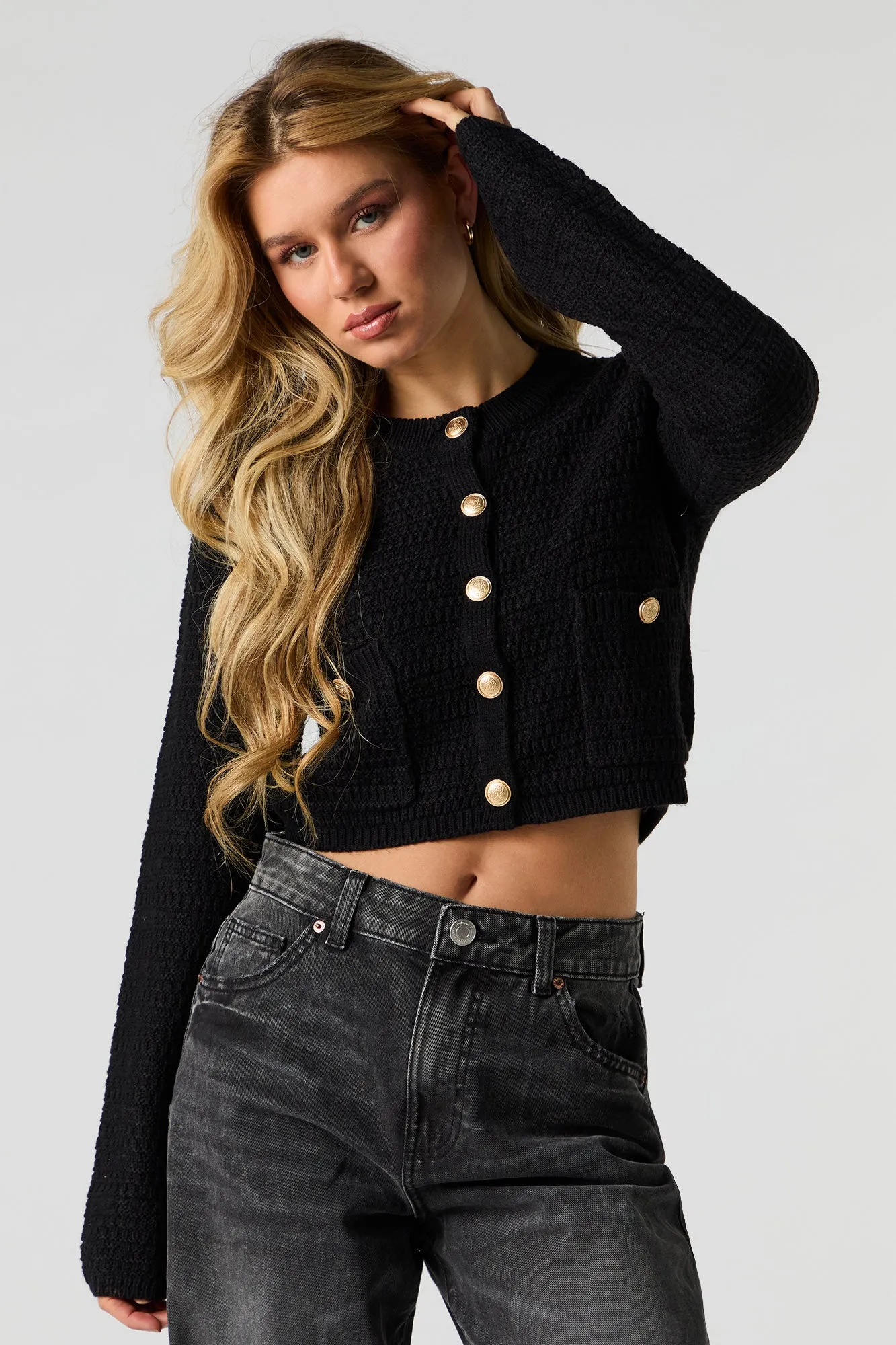 Cardigan boutonné en tricot texturé sold by Urban Planet product image thumbnail 2