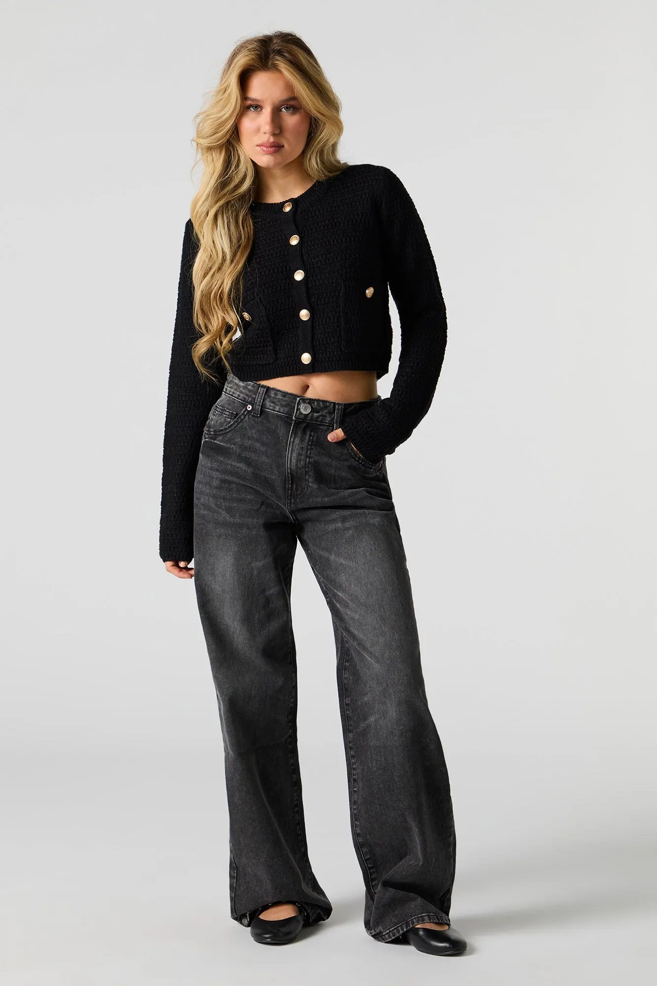 Cardigan boutonné en tricot texturé sold by Urban Planet product image thumbnail 4