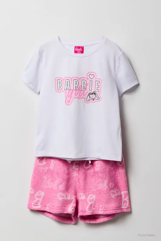 Ensemble-pyjama 2 pièces t-shirt imprimé Barbie™ et short pelucheux pour filles sold by Urban Planet