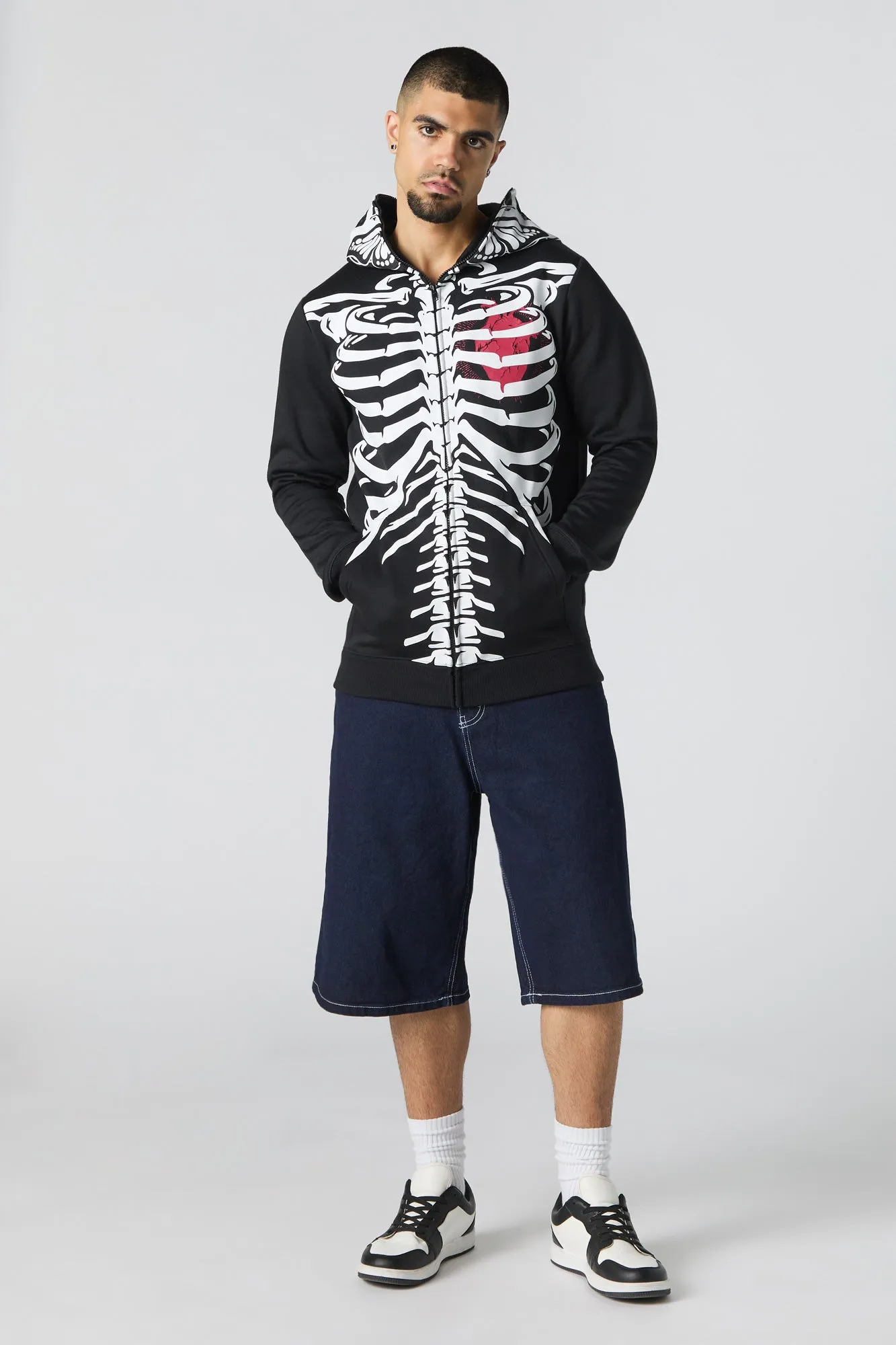 Skeleton Graphic Full Zip Fleece Hoodie sold by Urban Planet product image thumbnail 4