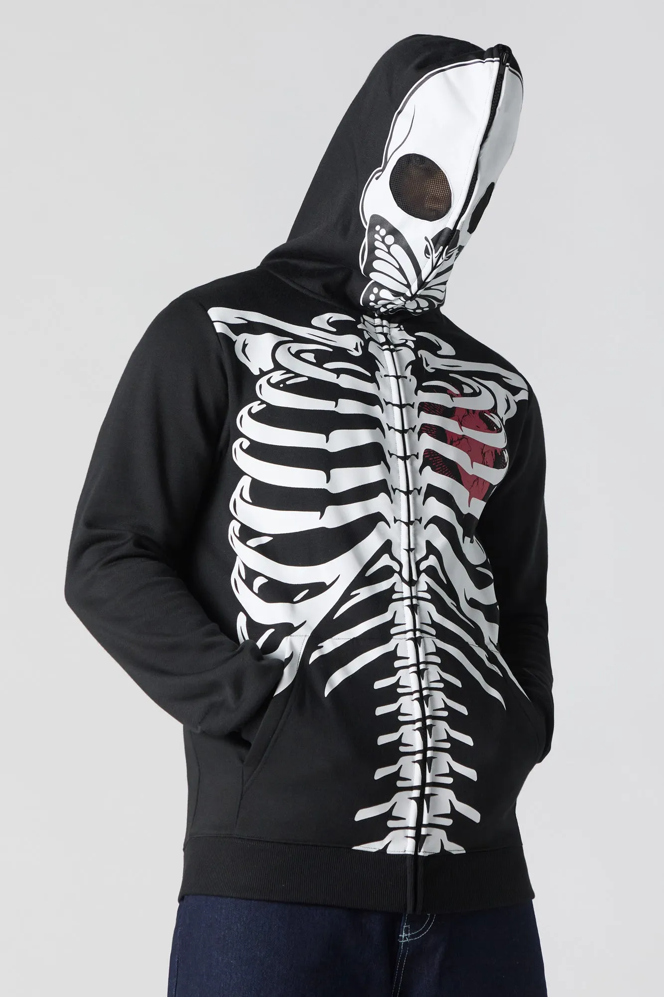 Skeleton Graphic Full Zip Fleece Hoodie sold by Urban Planet