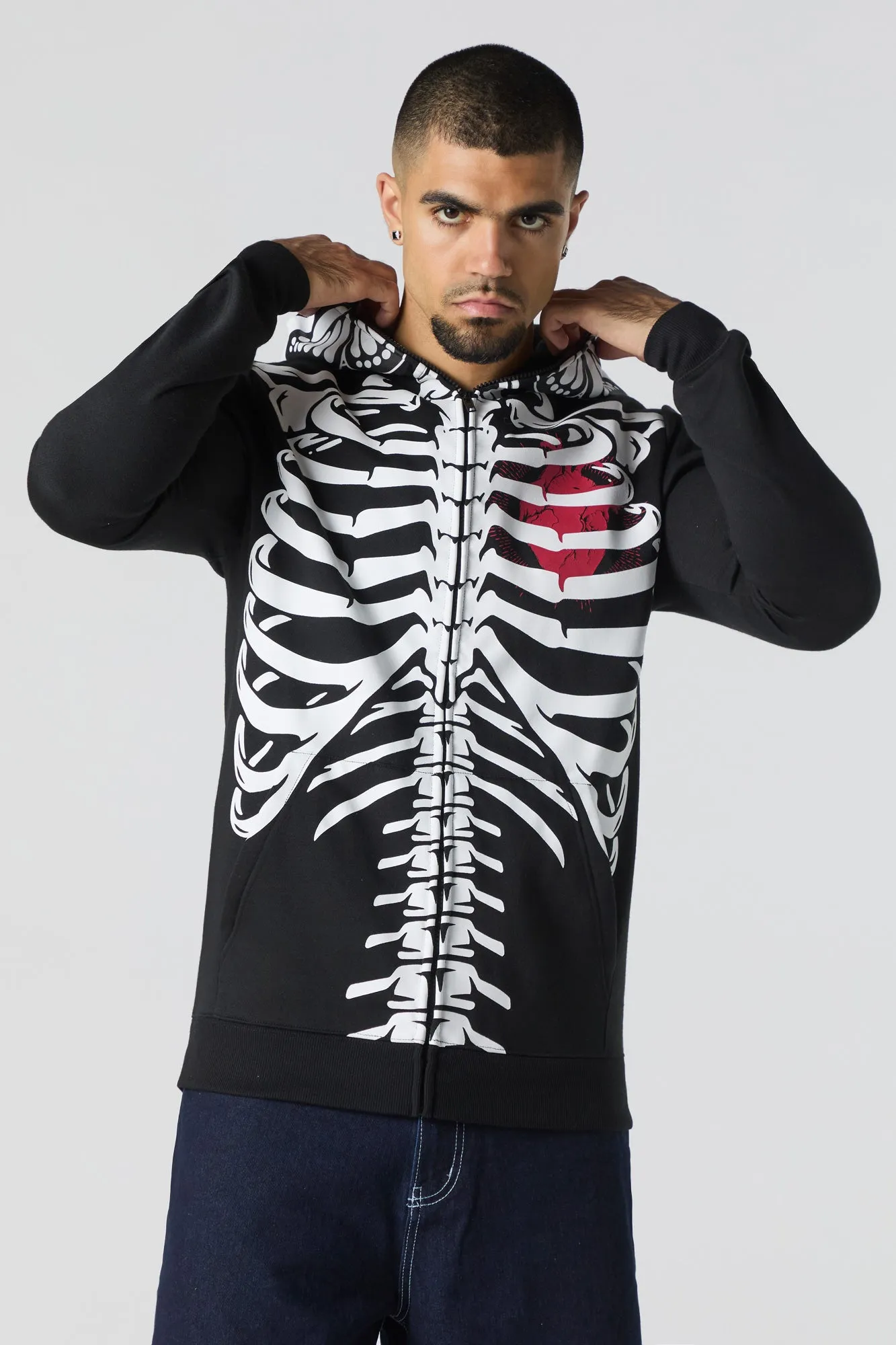 Skeleton Graphic Full Zip Fleece Hoodie sold by Urban Planet product image thumbnail 2