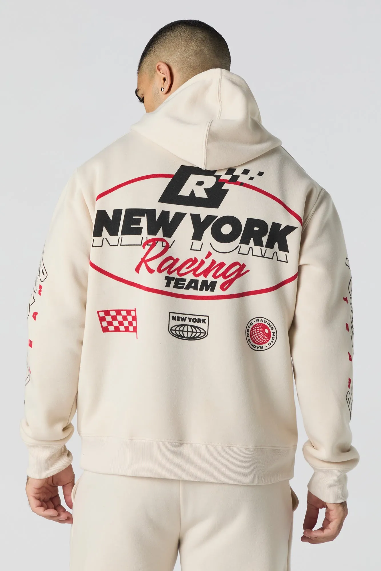 Racing Team Embroidered Graphic Fleece Hoodie sold by Urban Planet product image thumbnail 2