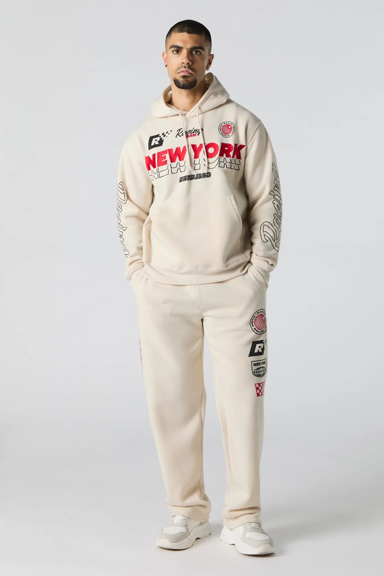 Racing Team Embroidered Graphic Fleece Hoodie sold by Urban Planet product image thumbnail 3