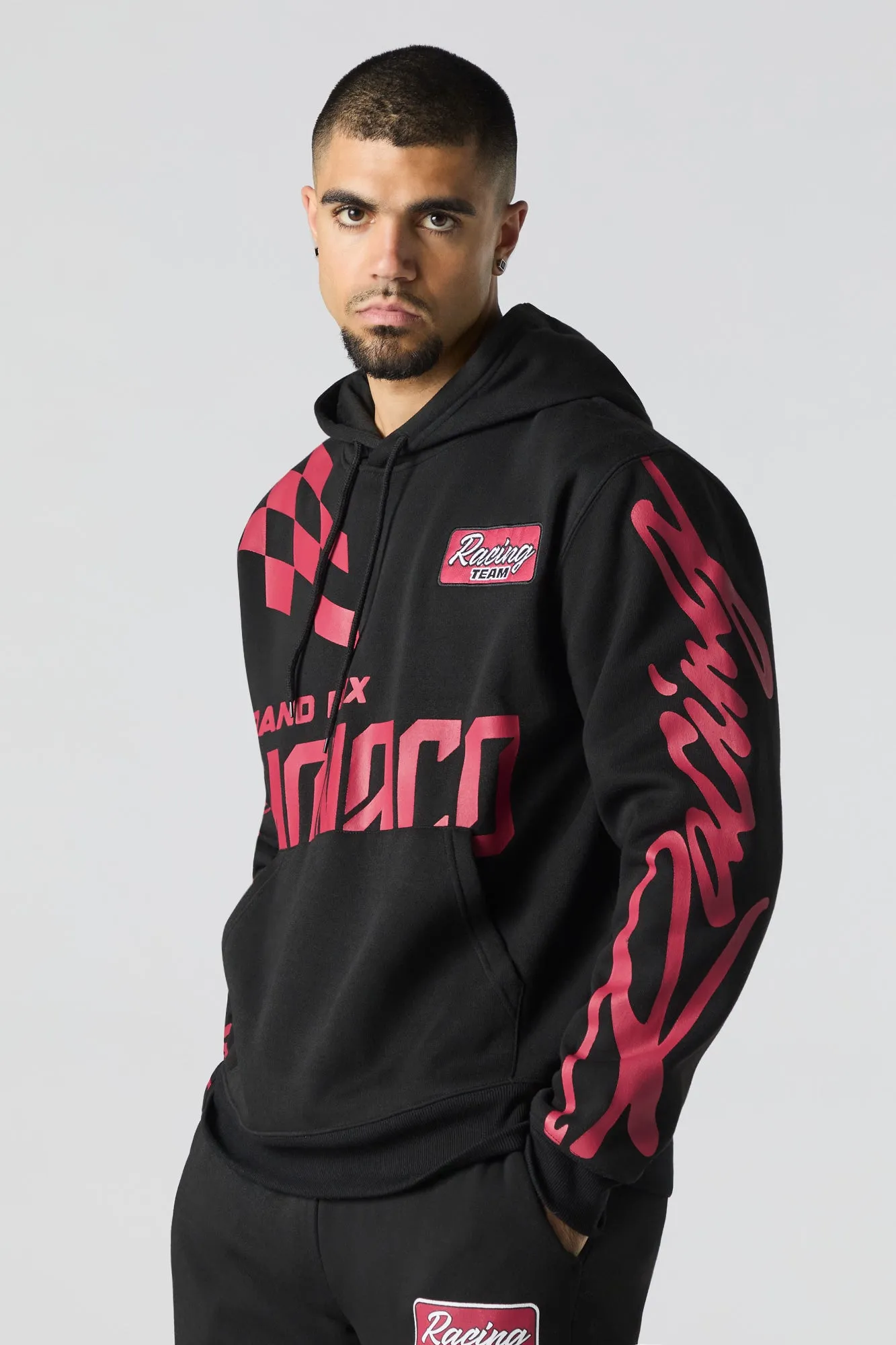 Racing Team Embroidered Graphic Fleece Hoodie sold by Urban Planet product image thumbnail 4