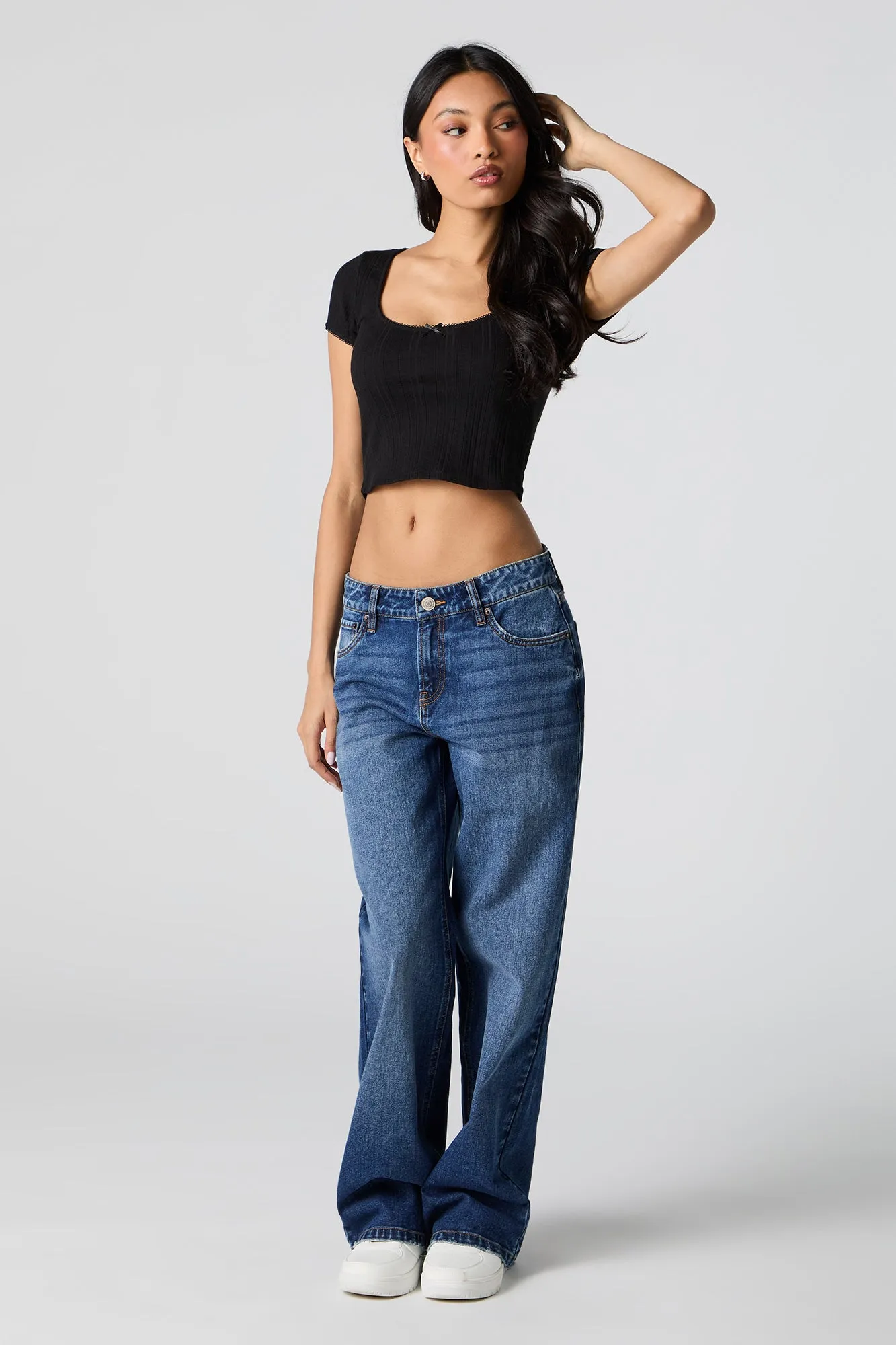 Haut écourté à encolure ronde en tricot pointelle sold by Urban Planet product image thumbnail 4