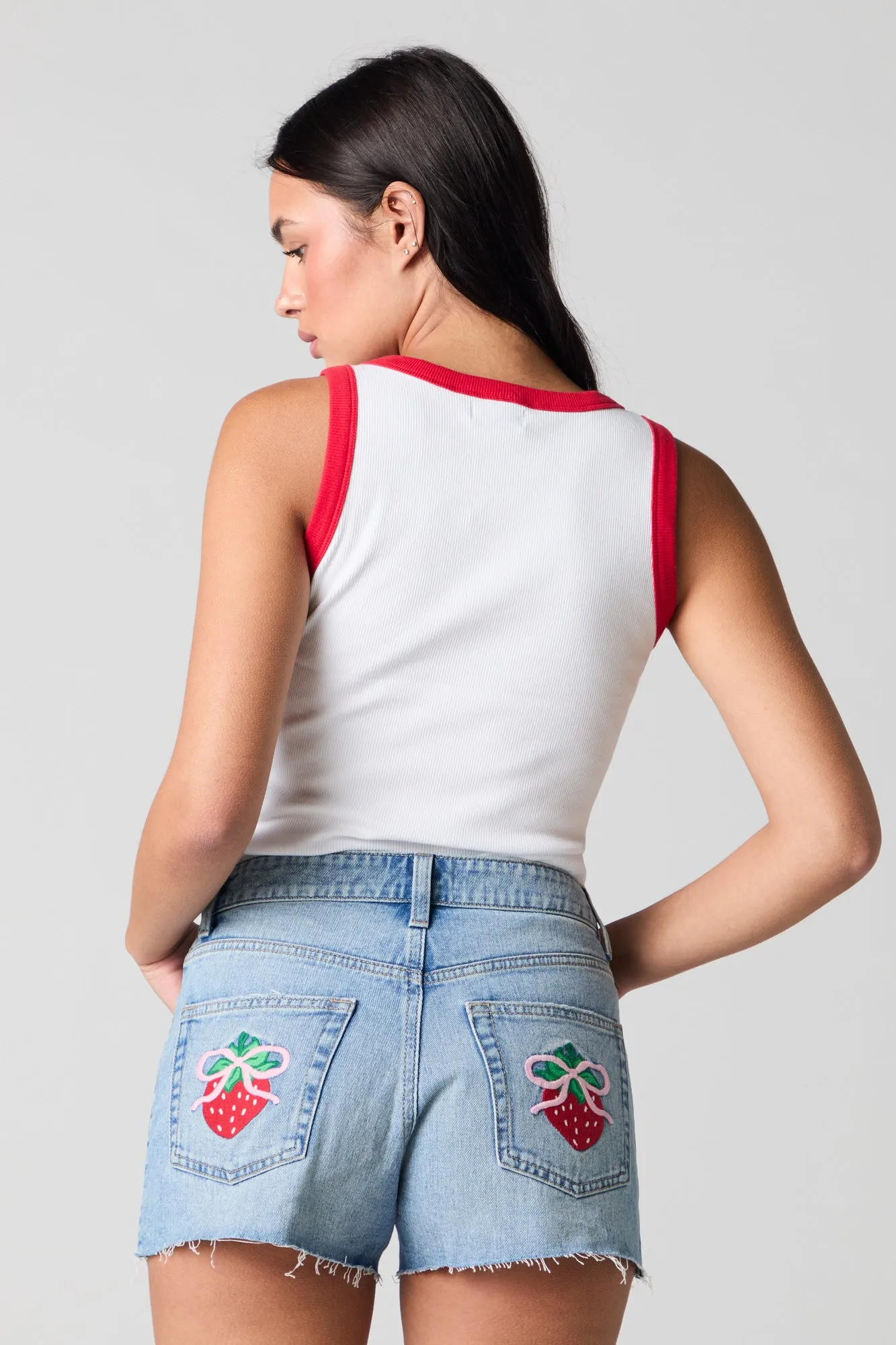 Embroidered Pocket Distressed Denim Short sold by Urban Planet
