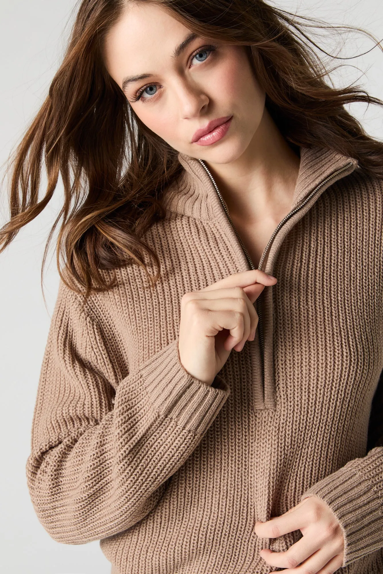 Knit Quarter Zip Sweater sold by Urban Planet