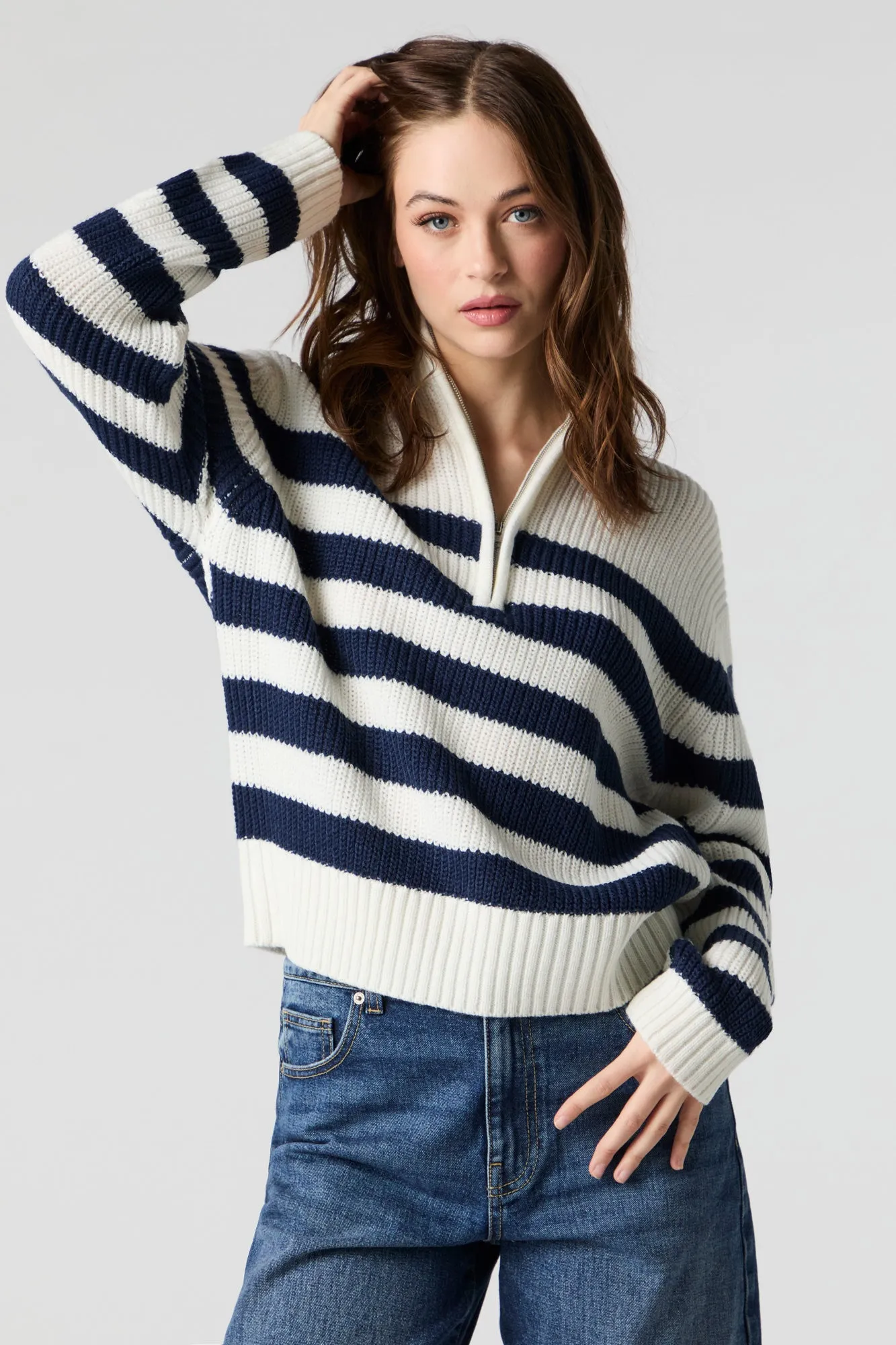 Striped Knit Quarter Zip Sweater sold by Urban Planet product image thumbnail 4