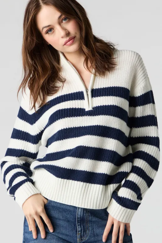 Chandail en tricot rayé avec quart de fermeture à glissière sold by Urban Planet