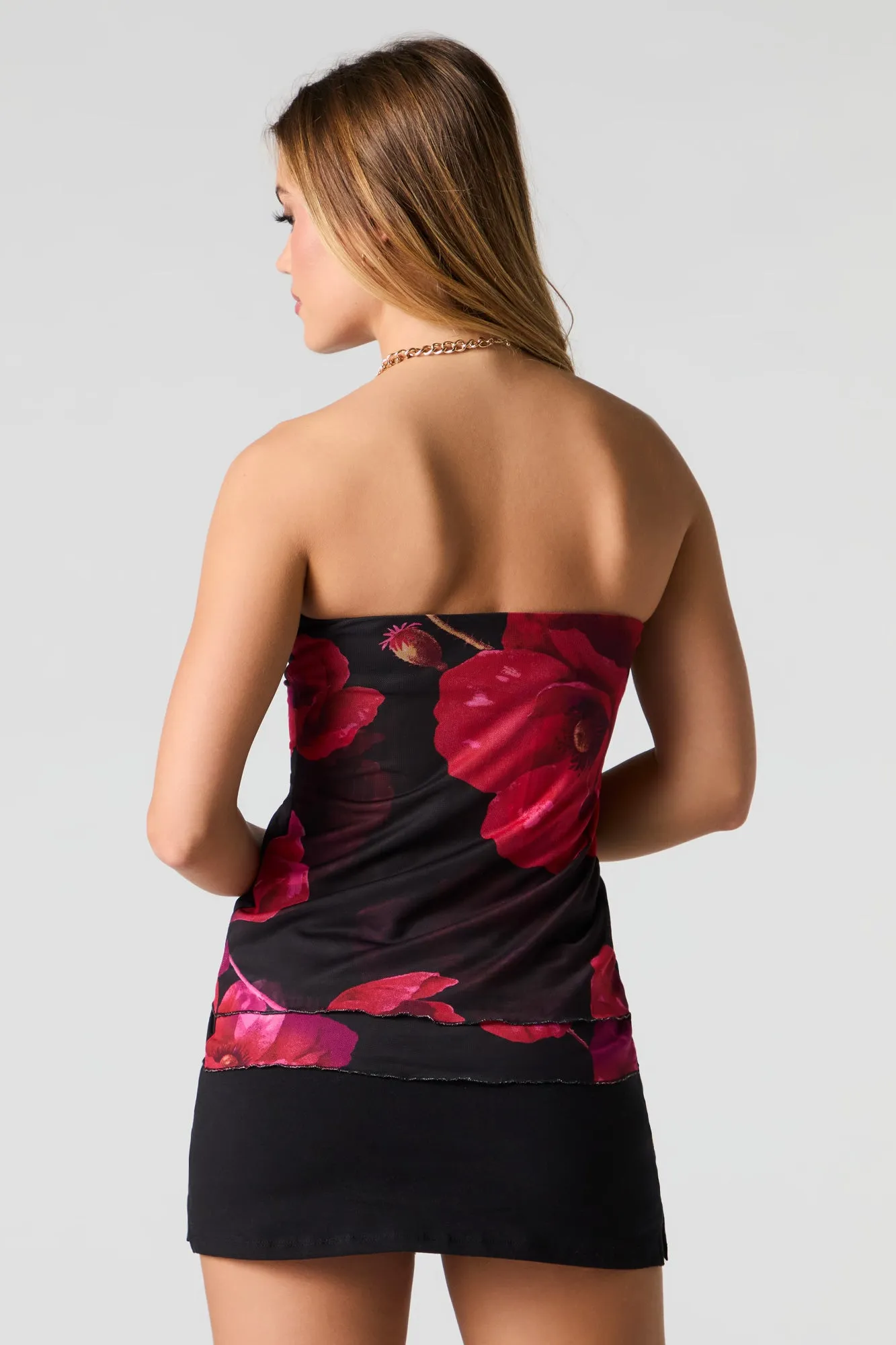 Haut-tube en filet à imprimé floral à attache coulissante sold by Urban Planet product image thumbnail 2