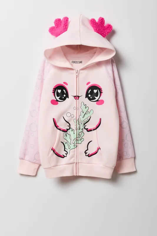 Haut à capuchon en molleton à glissière en forme de Axolotl pour enfants sold by Urban Planet