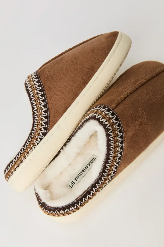 Faux Fur Lined Embroidered Trim Slipper sold by Urban Planet