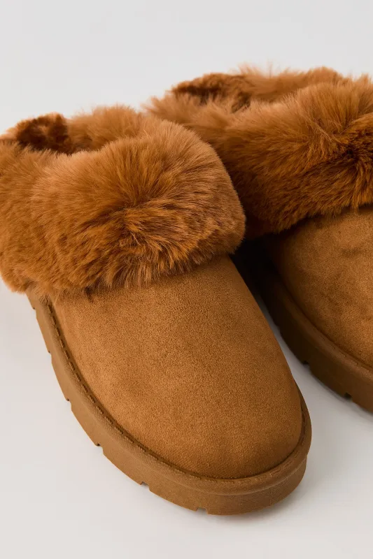Faux Fur Collared Platform Slipper Booties sold by Urban Planet