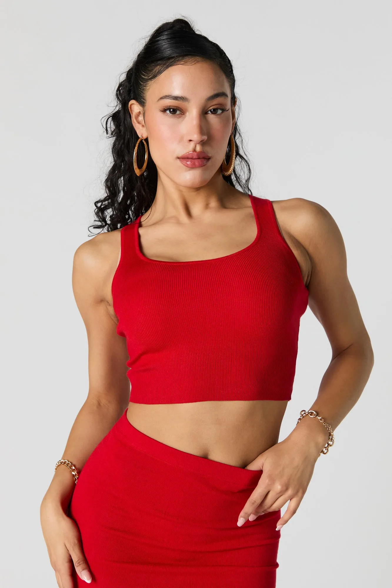 Ribbed Square Neck Cropped Tank sold by Urban Planet product image thumbnail 4