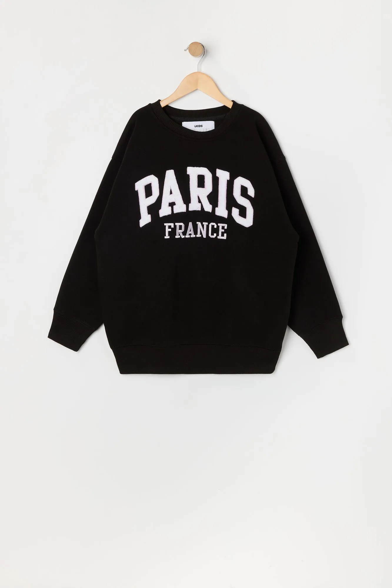 Girls Oversized Paris Chenille Embroidered Fleece Sweatshirt sold by Urban Planet