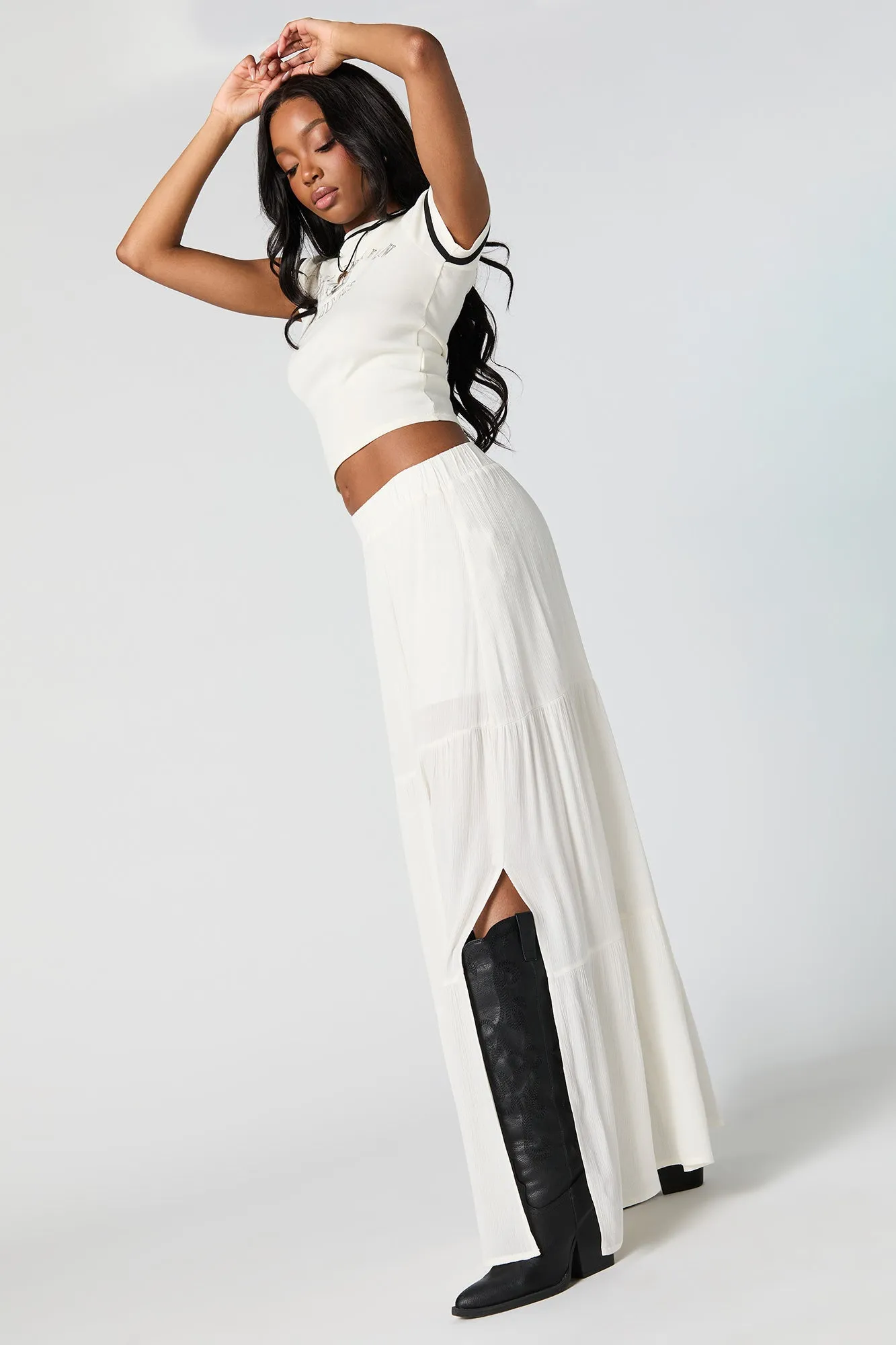 Jupe maxi volantée avec fente sold by Urban Planet