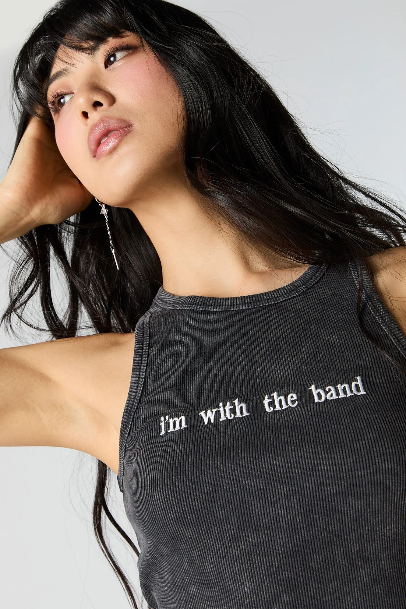 I'm With the Band Embroidered Washed Ribbed Tank sold by Urban Planet product image thumbnail 4