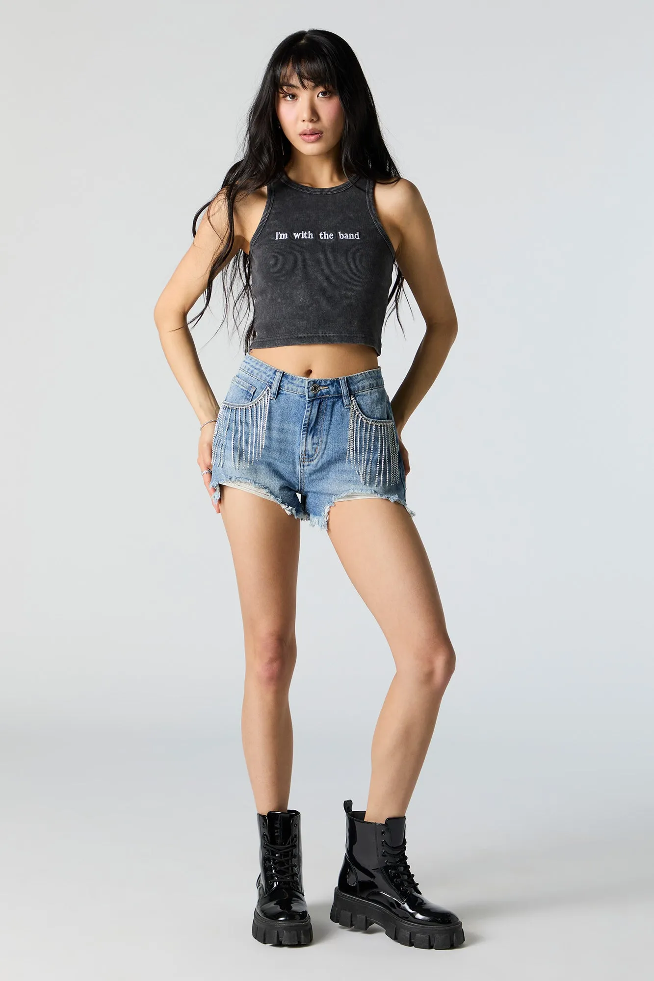 I'm With the Band Embroidered Washed Ribbed Tank sold by Urban Planet product image thumbnail 3