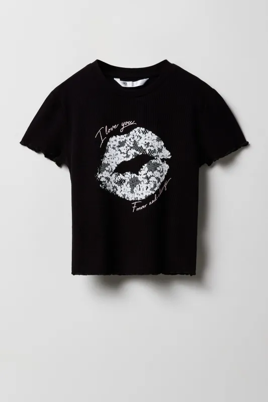 Petit t-shirt côtelé à imprimé pour filles sold by Urban Planet
