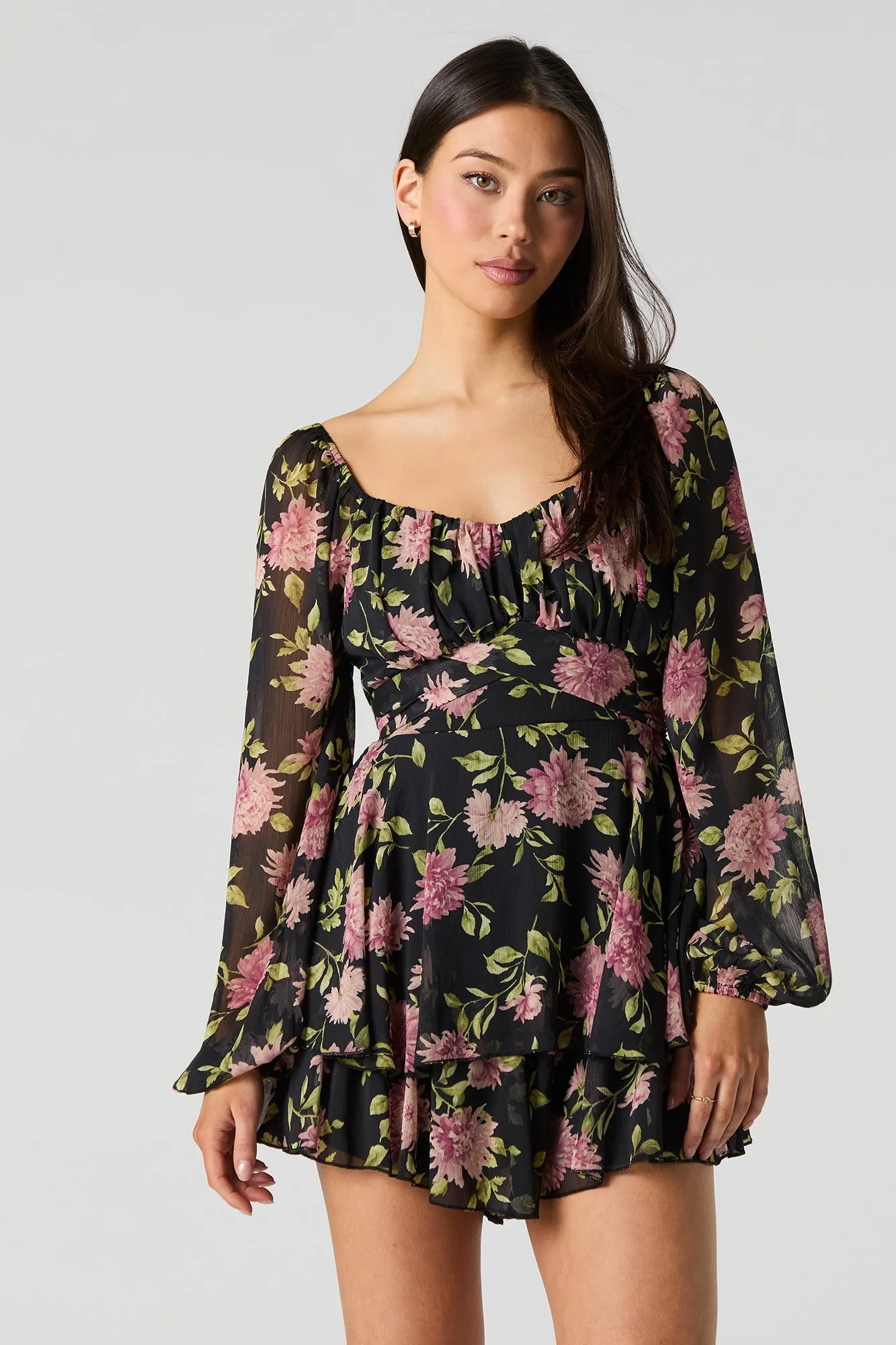 Chiffon Tiered Long Sleeve Mini Romper sold by Urban Planet