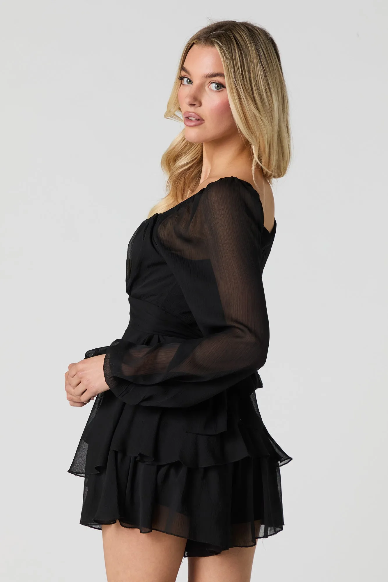 Chiffon Tiered Long Sleeve Mini Romper sold by Urban Planet product image thumbnail 5