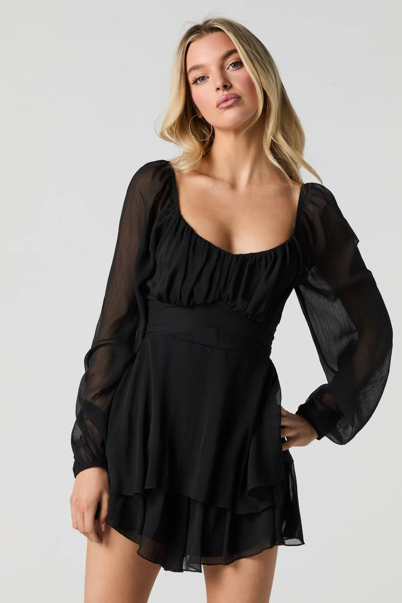 Chiffon Tiered Long Sleeve Mini Romper sold by Urban Planet product image thumbnail 4