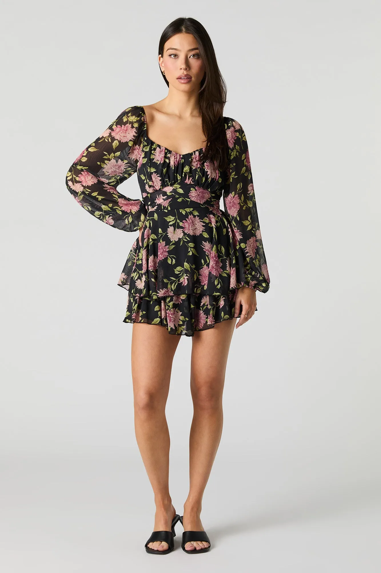 Chiffon Tiered Long Sleeve Mini Romper sold by Urban Planet product image thumbnail 3