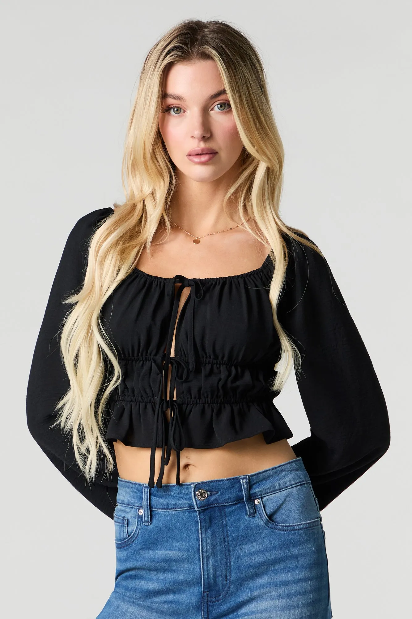 Ruched Self-Tie Front Long Sleeve Top sold by Urban Planet product image thumbnail 4