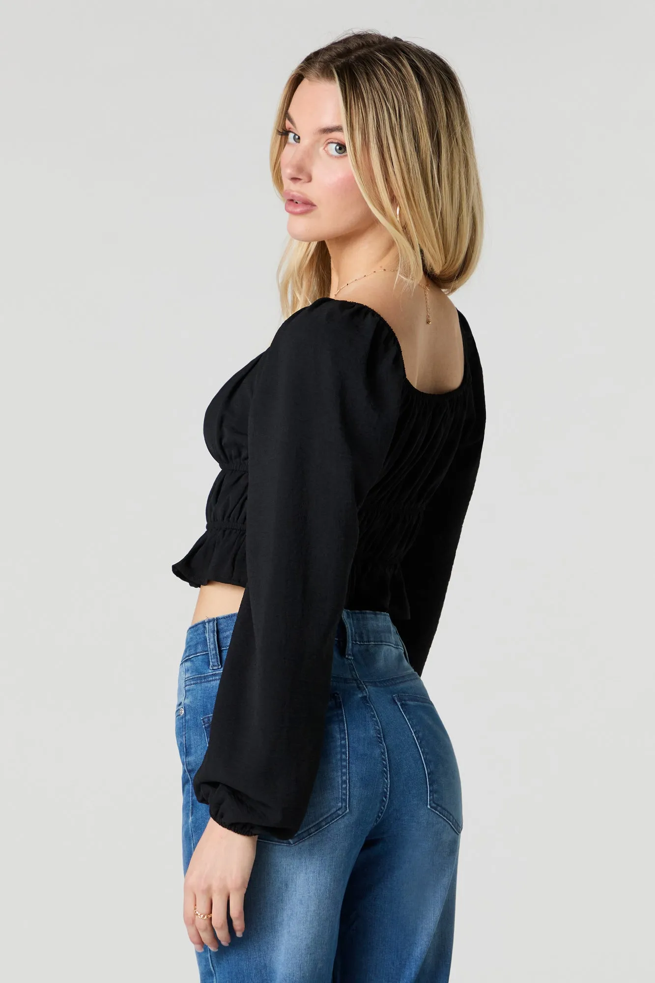 Ruched Self-Tie Front Long Sleeve Top sold by Urban Planet product image thumbnail 5