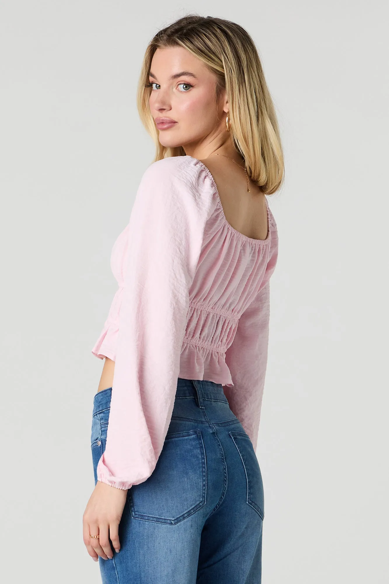Ruched Self-Tie Front Long Sleeve Top sold by Urban Planet product image thumbnail 2