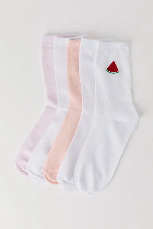 Embroidered Ribbed Crew Socks (5 Pack) sold by Urban Planet