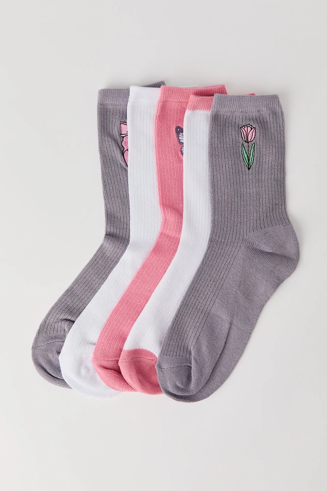 Embroidered Ribbed Crew Socks (5 Pack) sold by Urban Planet product image thumbnail 5