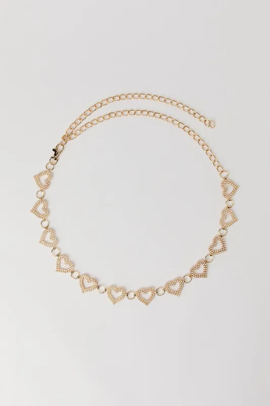 Rhinestone Heart Chain Belt sold by Urban Planet