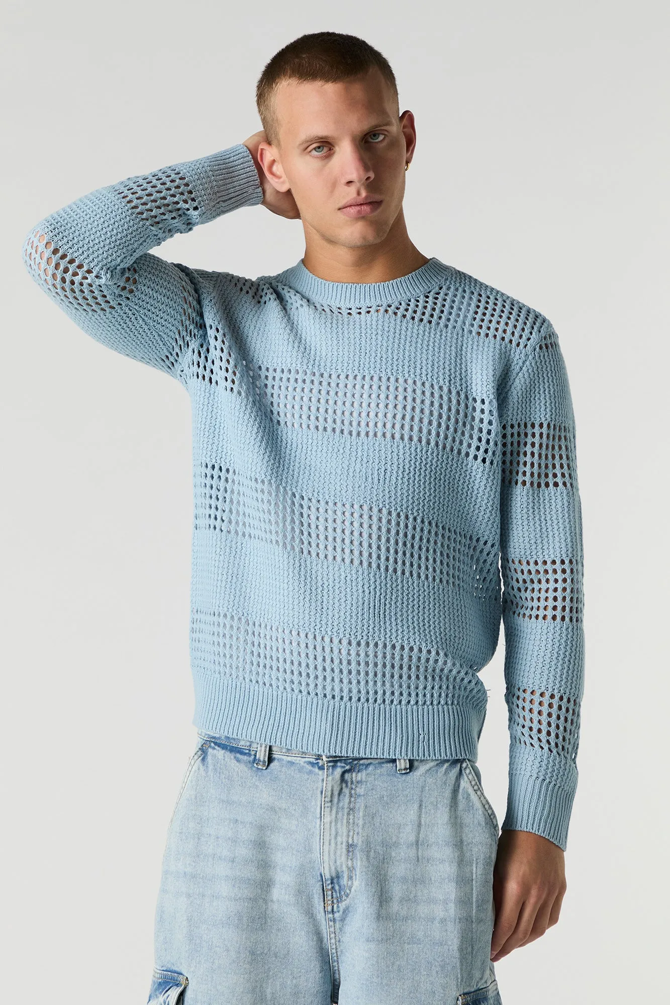 Chndail en tricot ouvert rayé sold by Urban Planet