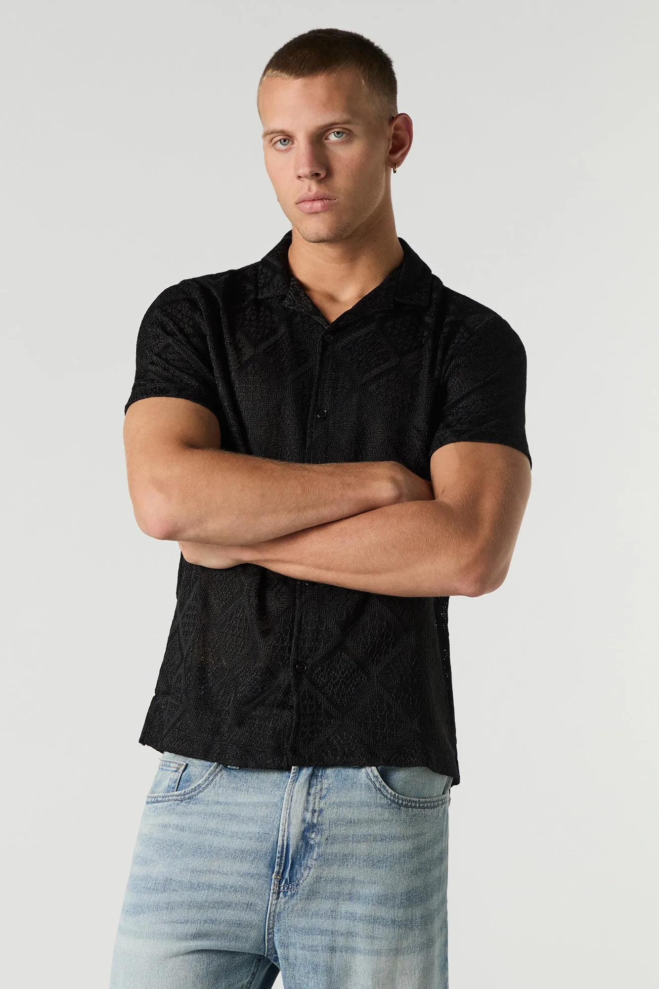 Diamond Open Knit Button-Up Top sold by Urban Planet product image thumbnail 4