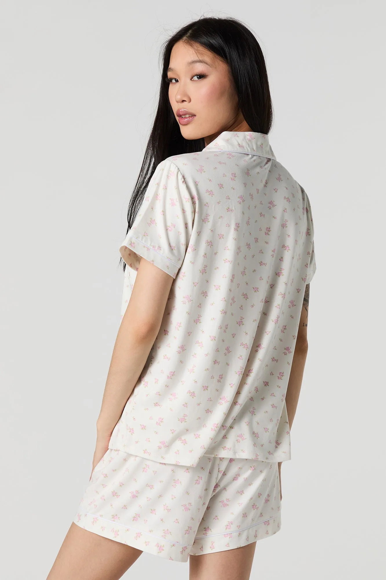 Printed Button-Up Top & Short 2 Piece Pajama Set sold by Urban Planet product image thumbnail 5