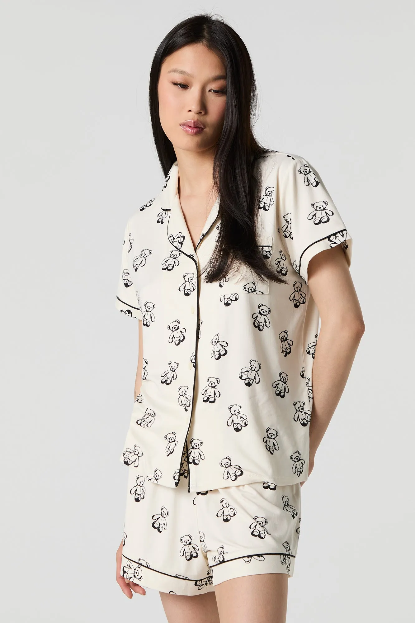 Printed Button-Up Top & Short 2 Piece Pajama Set sold by Urban Planet