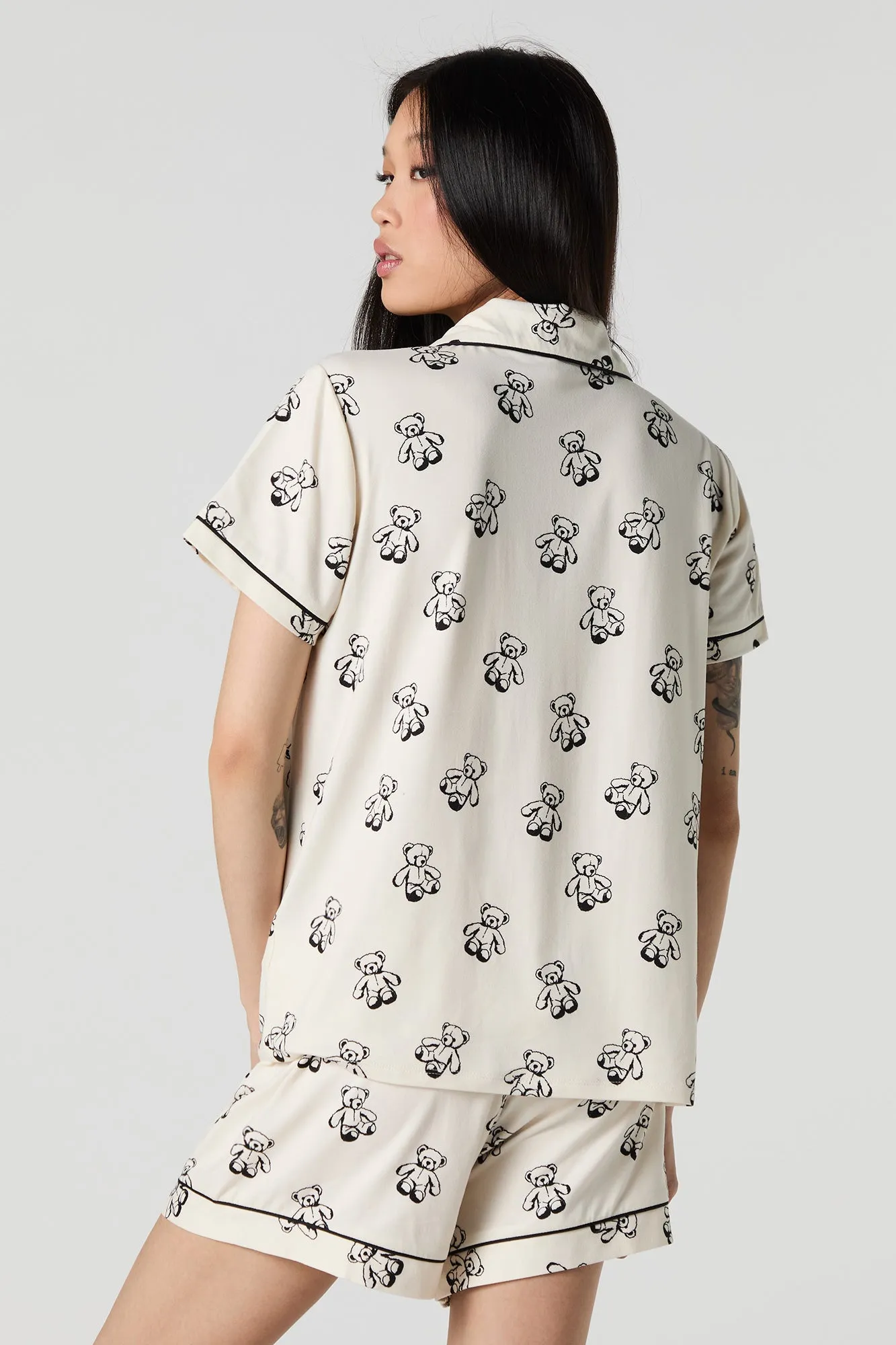 Printed Button-Up Top & Short 2 Piece Pajama Set sold by Urban Planet product image thumbnail 2