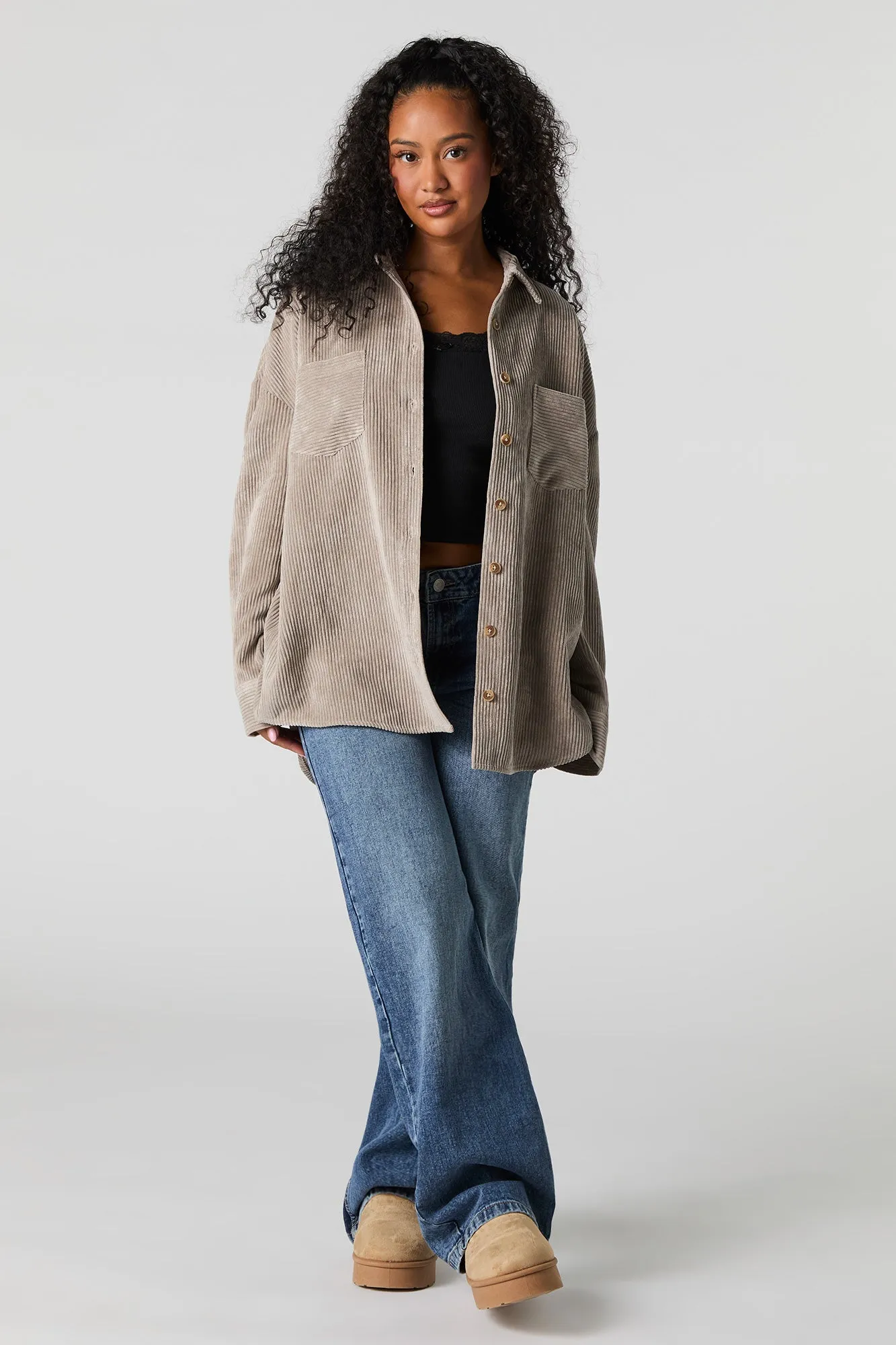 Corduroy Button-Up Long Sleeve Top sold by Urban Planet product image thumbnail 3