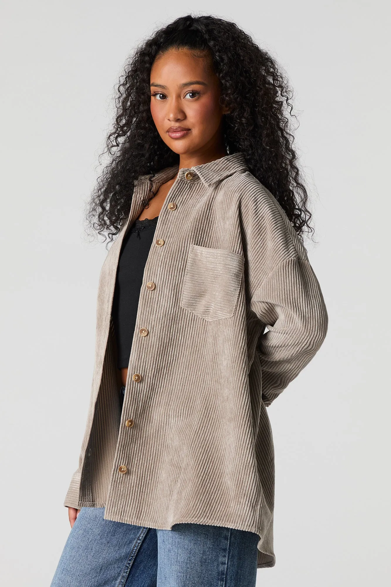 Corduroy Button-Up Long Sleeve Top sold by Urban Planet